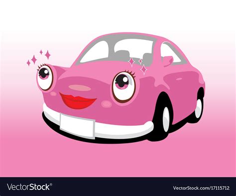 Funny smiling cute pink car Royalty Free Vector Image