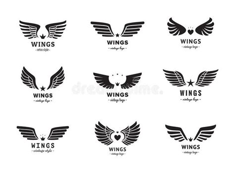 Wings silhouette logo vector set. Vintage design. Part two. Wings ...