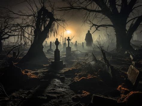 Premium AI Image | Spooky Graveyard with Fog and Shadows