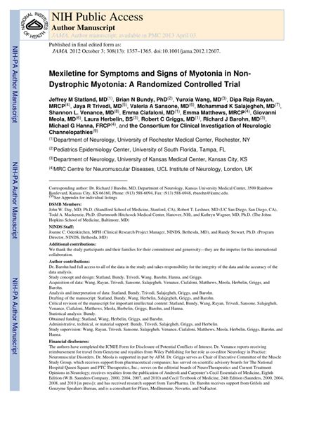 (PDF) Mexiletine for Symptoms and Signs of Myotonia in Non-Dystrophic ...