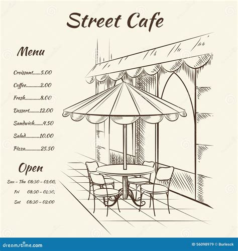 Hand Drawn Street Cafe Background Stock Vector - Image: 56098979