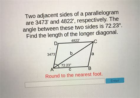 Solved Two adjacent sides of a parallelogram are 3473' and | Chegg.com