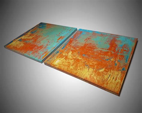 Teal and Orange Abstract Art Canvas Art Set Orange Wall Art - Etsy