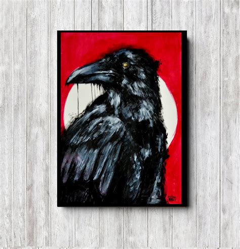 Raven Cyberpunk Painting Original Art Crow Bird Animal | Etsy