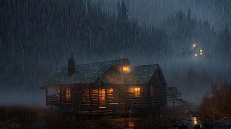 Cabin House In Night With Rain[Royalty-free] [Stock footage} - YouTube