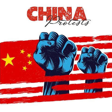 Premium Vector | China protests with flag