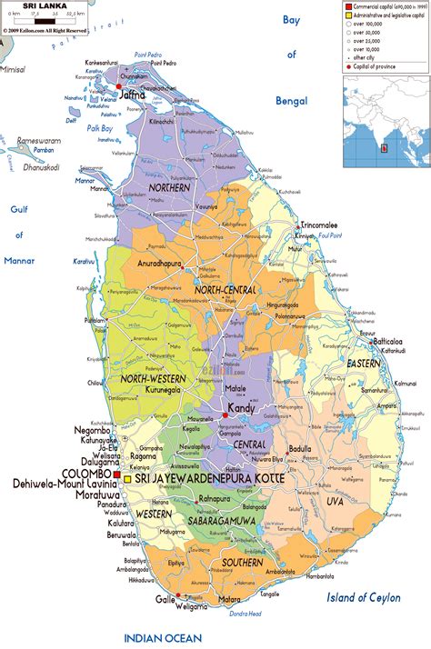 Large political and administrative map of Sri Lanka with roads, cities ...