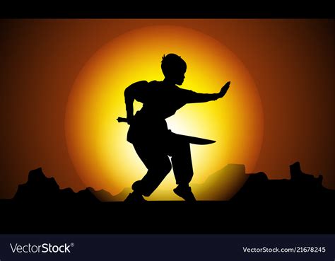 Kung fu in sunset Royalty Free Vector Image - VectorStock