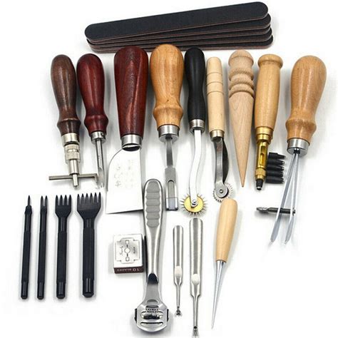 Vintage Leather Craft Tools Kit Stitching Sewing Beveler Punch Working ...