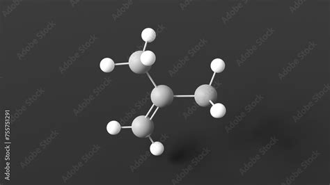 isobutylene molecular structure, 2-methylpropene, ball and stick 3d model, structural chemical ...