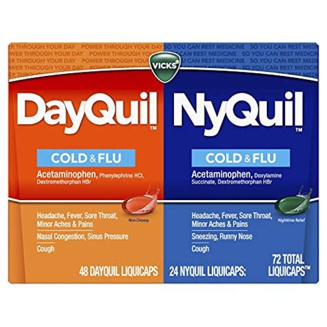 Vicks Dayquil and Nyquil Cough, Cold and Flu Relief, 72 LiquiCaps (48 ...