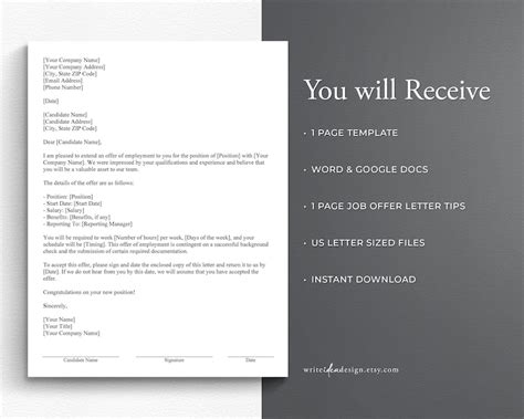 Professional Job Offer Letter Template. Google Docs/microsoft - Etsy Canada