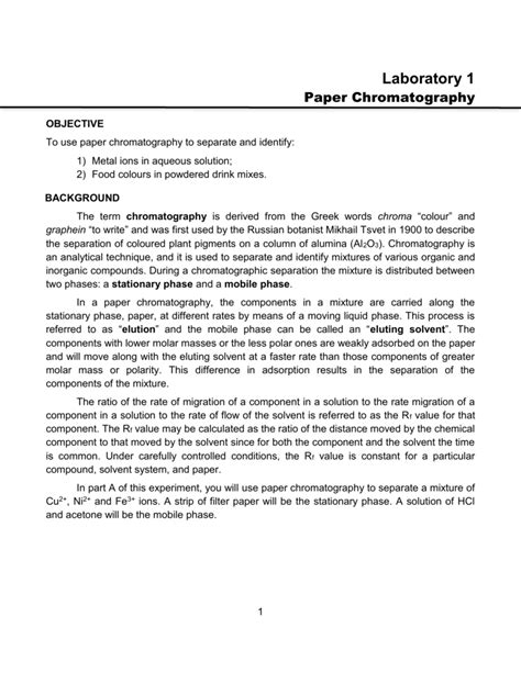 Laboratory 1 Paper Chromatography