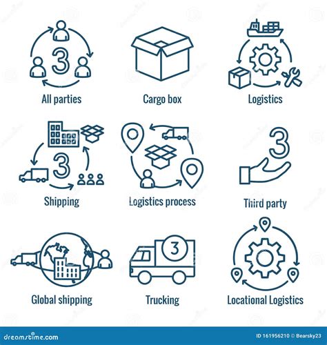 Logistics Icon Set with Buildings, Trucking, People & Shipping Box ...