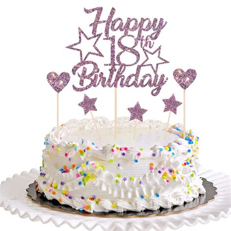 Buy Dill-Dall Purple Glitter Happy 18th Birthday Cake Topper with ...