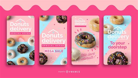 Donuts Delivery Social Media Stories Set Vector Download