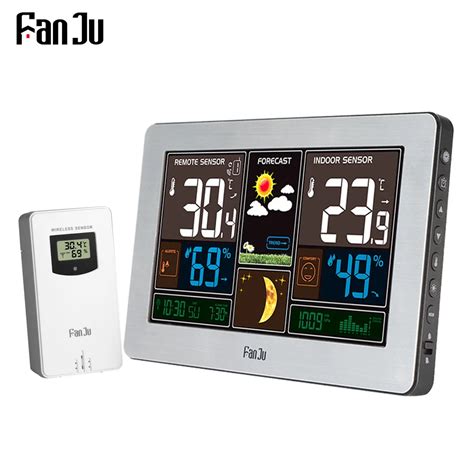 FanJu FJ3378 Wireless Weather Station Wall Digital Clock Barometer Thermometer Hygrometer Sensor ...