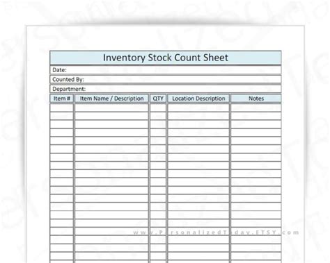 Inventory Stock Count Sheet Print and Write and Text Input Fillable US ...