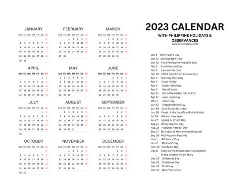 Calendar 2023 Philippines With Holidays Pdf – Get Calendar 2023 Update