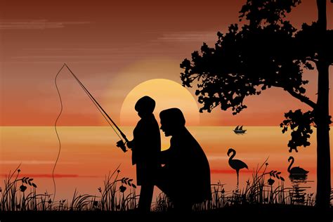 Cute Father and Son Fishing Silhouette Graphic by curutdesign ...