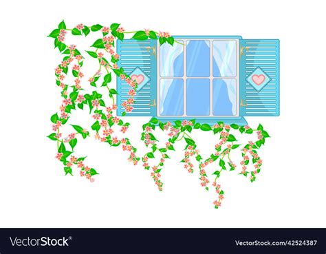 Window with shutters and flowers Royalty Free Vector Image