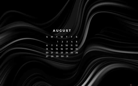 Minimalist Black Light Wave August 2023 Calendar Monochrome 4K wallpaper download