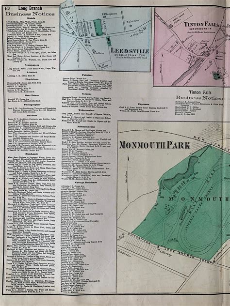 Monmouth Park Map Original 1873 Monmouth County Atlas - Etsy