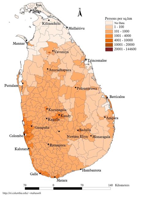 Sri Lanka population density (Source-columbia.edu) | Download ...