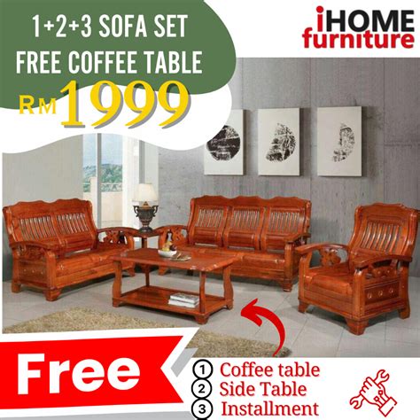 iHOME FURNITURE SABAH 🔥READY STOCK🔥Wooden Sofa Set 123seater Free ...