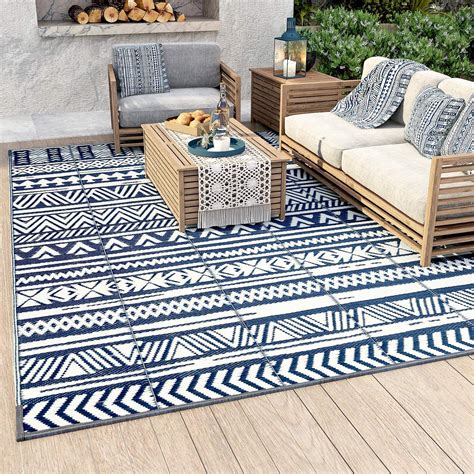 MontVoo Reversible Boho Outdoor Rugs 6' x 9' Easy Cleaning Waterproof Outdoor Patio Rug Non-Slip ...