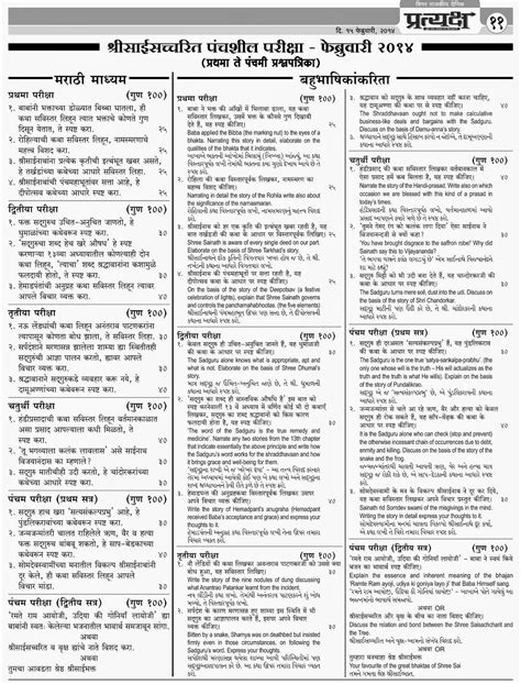 Sai Satcharita: Sai Satcharitra Panchasheel Exam Paper Feb 2014