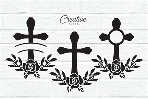 Cross Monogram Frame Svg, Floral Cross Svg Cut File