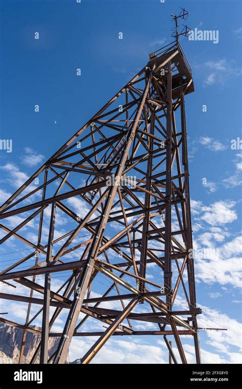 An authentic old mining headframe in the mining ghost town of Goldfield ...