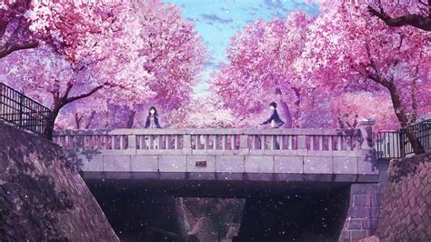 Anime Couple On Bridge With Cherry Blossom Live Wallpaper - WallpaperWaifu