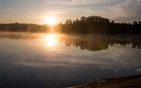 Lake Reflection Sunlight Sunset Trees HD wallpaper | nature and ...