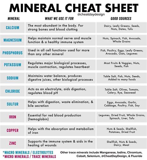 Minerals Cheat Sheet – Living Food | Home Decor Tips