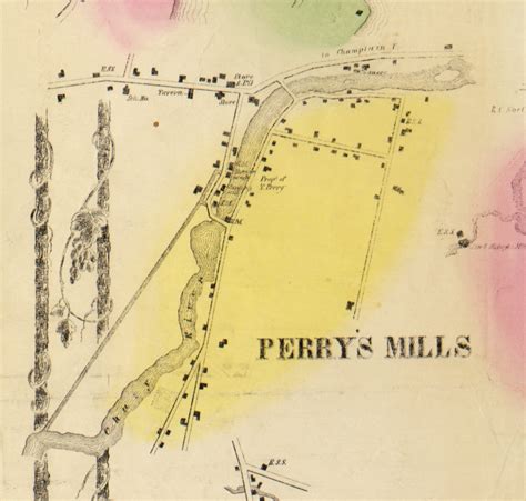 Perrys Mills, Champlain, New York 1856 Old Town Map Custom Print - Clinton Co. - OLD MAPS