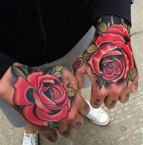 Red Roses Hand Tattoo