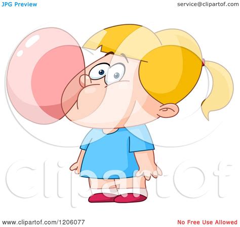 Cartoon of a Blond Girl Blowing Bubble Gum - Royalty Free Vector Clipart by yayayoyo #1206077