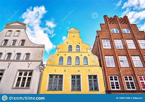 Three Colorful Old Gabled House Facades in the Old Town of Wismar Editorial Stock Photo - Image ...