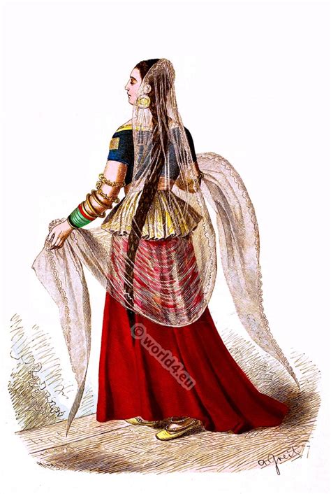 Distinguished woman. Medieval Indian clothing.