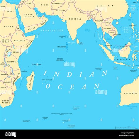 Indian Ocean Political Map Countries And Borders Worlds Third Stock Images