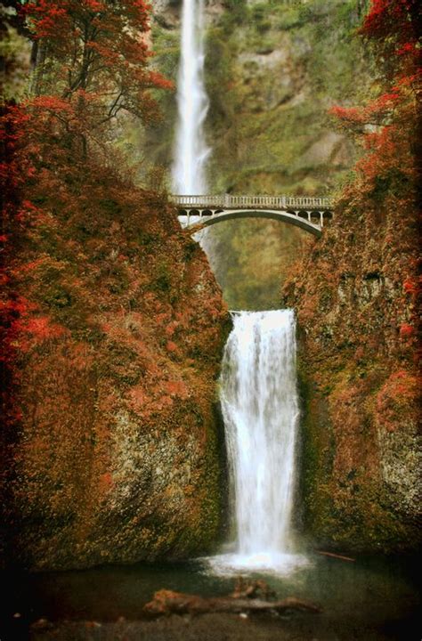 Image: by Peter Roome. “Multnomah Falls Red.” Columbia River Gorge, OR. Majestic waterfall is ...