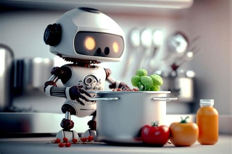 Premium Photo | Cute robot cooking vegetables food in kitchen