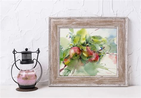 Print of Apple Tree Painting Apple Watercolor Fruit, Rustic Kitchen ...