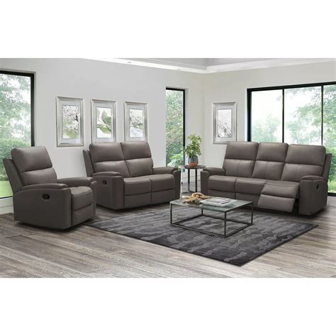 Everett Top-Grain Leather 3-Piece Reclining Sofa Set - dealepic