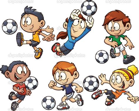 Cartoon kids playing soccer. Vector clip art illustration with simple gradients. Each element on ...