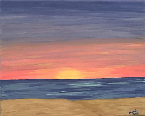 Sunset at the Beach Acrylic Painting Setting Sun on the Beach Hand Painted Acrylic on Canvas ...