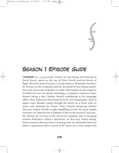 Heroes Season 1 Episode Guide