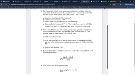 (College Calculus, various problems dealing with circle review and limits) I'm trying to get ...